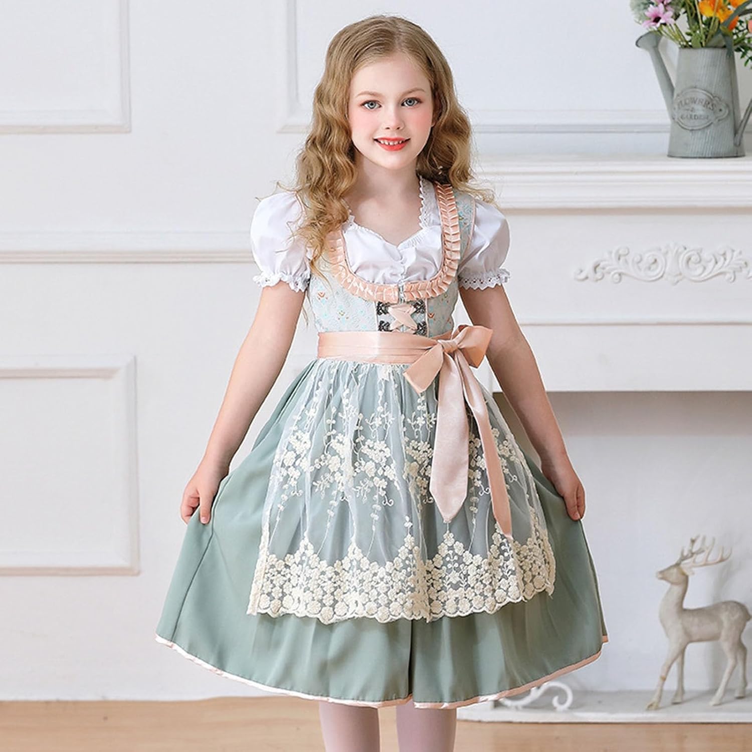 German Dirndl Oktoberfest Dress for Girls Short Sleeve Beer Dress Bavarian 𝐂𝐨𝐬𝐩𝐥𝐚𝐲 Halloween Performance Outfit