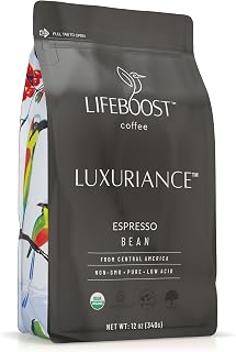 Lifeboost Organic Low Acid Espresso Whole Bean Coffee - USDA Organic, Single Origin Nicaragua, Mycotoxin-Free, 12oz Bag