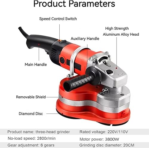 Miniatura 3 de Máquina pulidora de diamante eléctrica de 3800 W, lijadora y amoladora de hormigón de 3 cabezales, Polisseuse à Béton, cepilladora de cemento con 6