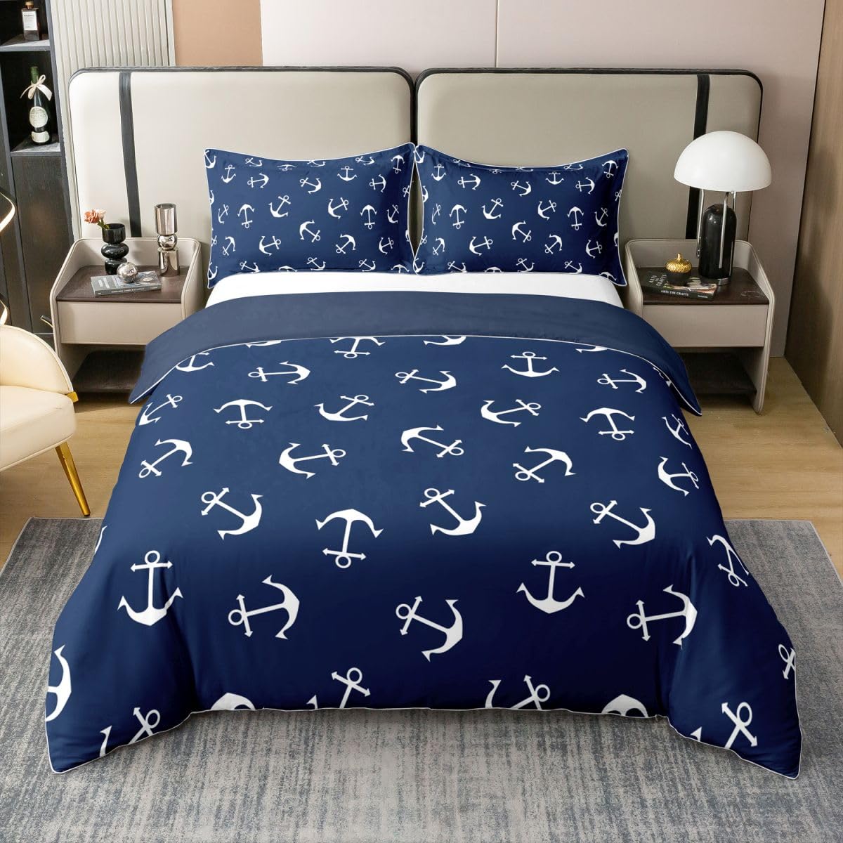 Housse de couette coton blanche et bleue pour lit double afin d'éviter la chaleur nocturne