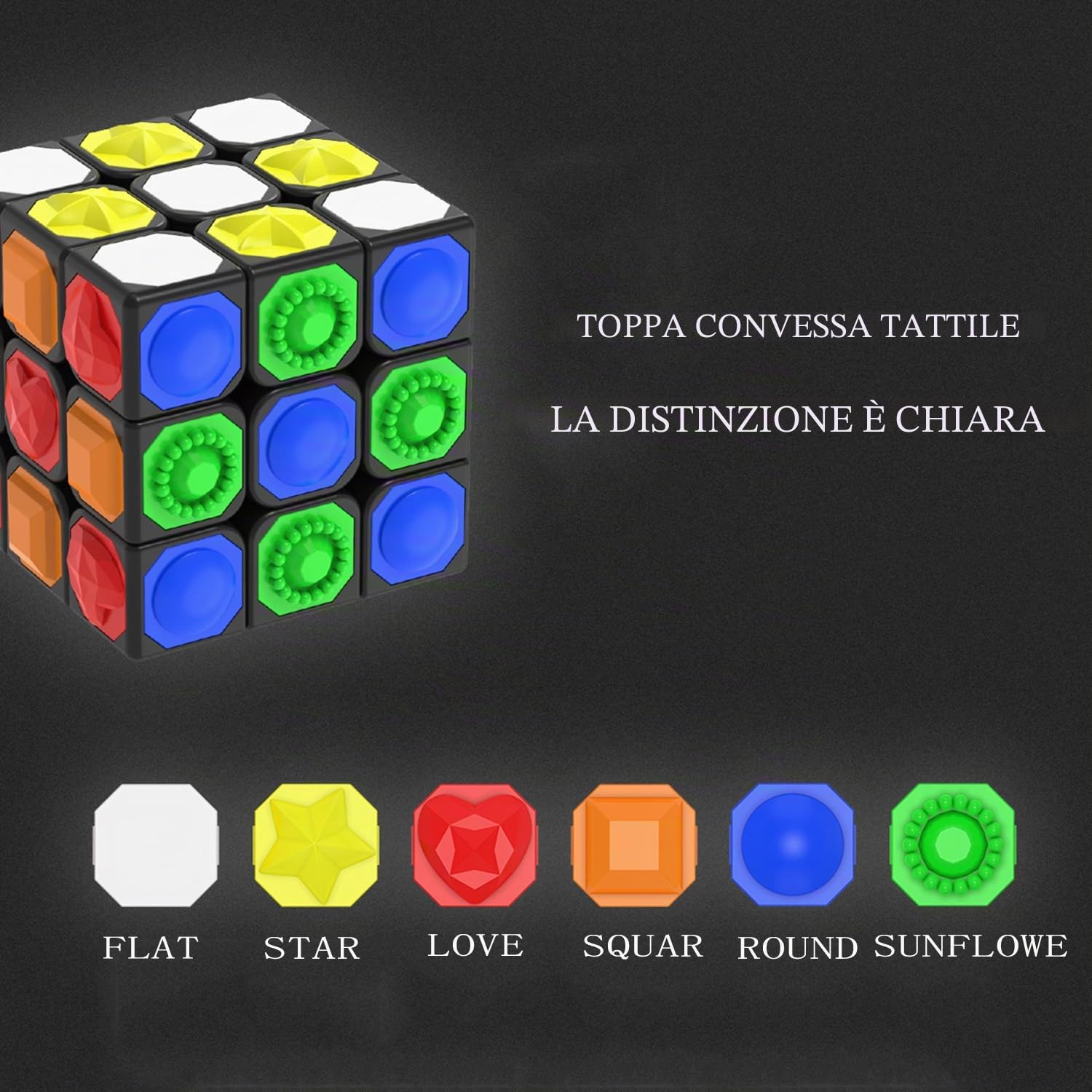 3D Blind Speed ​Cube, IQ Braille Cubo Magico Gioco di Ragionamento Puzzle Specifico, per Ciechi in Caso di Debolezza Visiva