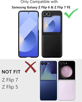 Cresee Case for Samsung Galaxy Z Flip 6 / Z Flip 7 FE - PU Vegan Leather Back & Hard PC Bumper Phone Case for Galaxy Z Flip6 / Z Flip7 FE - Black
