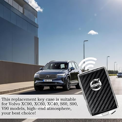 Miniatura 7 de Funda para llavero de automóvil para Volvo S60 S90 XC40 XC60 XC90 V60 V90, regalos para hombres y mujeres (fibra de carbono rojo)