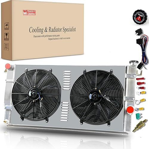 EGINCOOLER Radiador de núcleo de 4 filas para Dodge Ram 2500 3500 5.9L L6 V8 Turbo Diesel Cummins 1994-2002 + 2 ventiladores de 16 pulgadas con