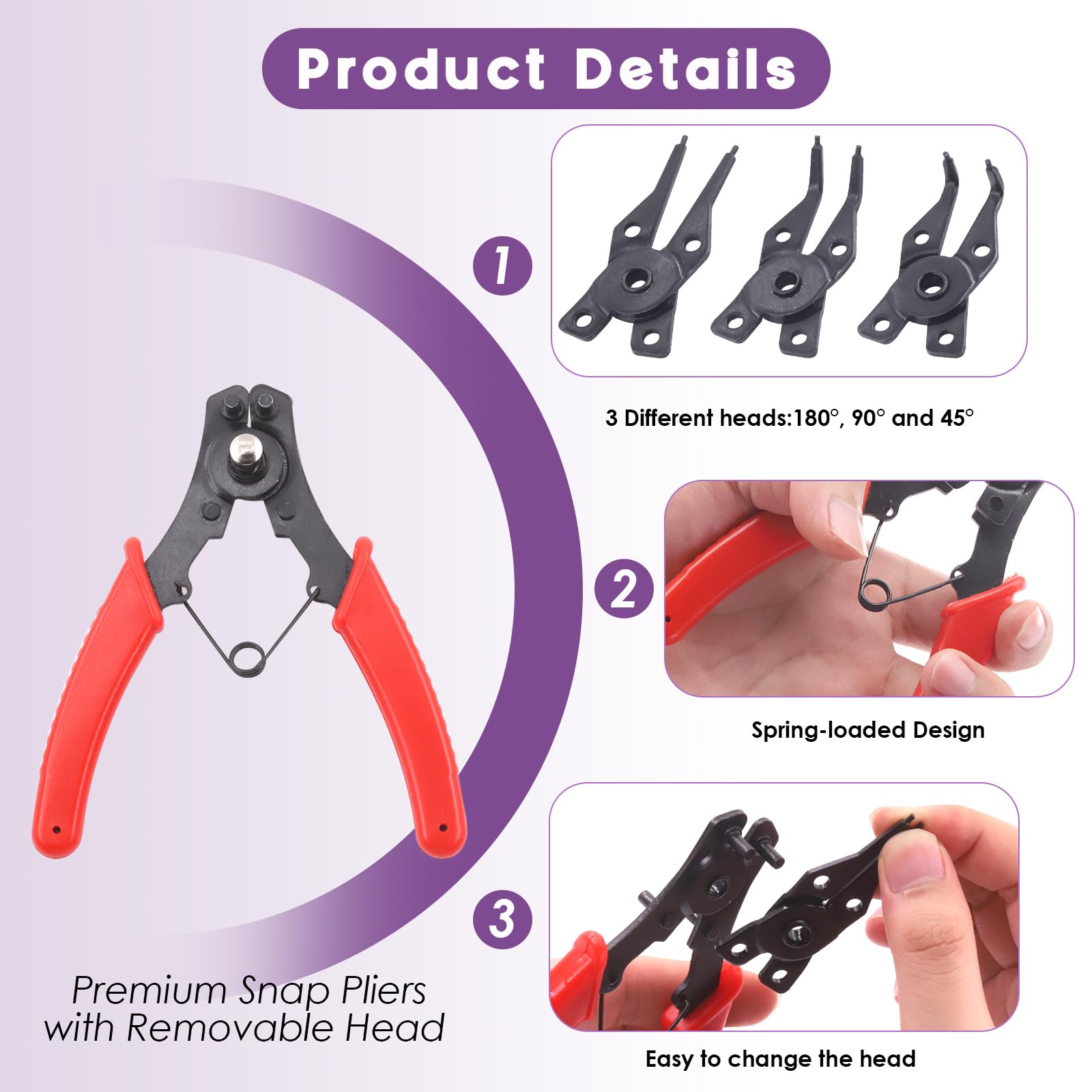 Swpeet 312Pcs 4 in 1 Snap Ring Pliers with Alloy Steel M4-M28mm C-Clip External Retaining Rings Snap Rings and 1.5mm-10mm E-Clips Retaining Rings Assortment Kit - Image 4