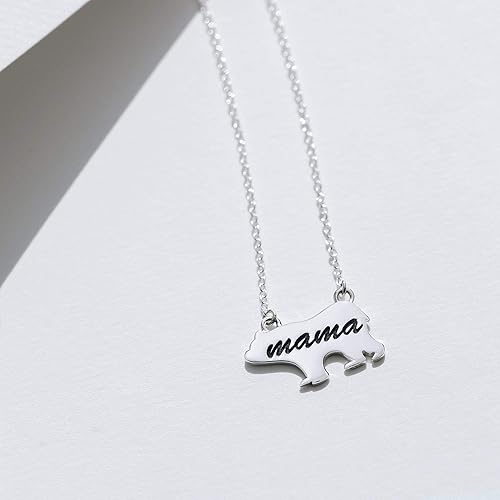Miniatura 3 de Boma Collar de plata de ley con diseño de mamá oso, 18 pulgadas, Metal, No es una piedra preciosa
