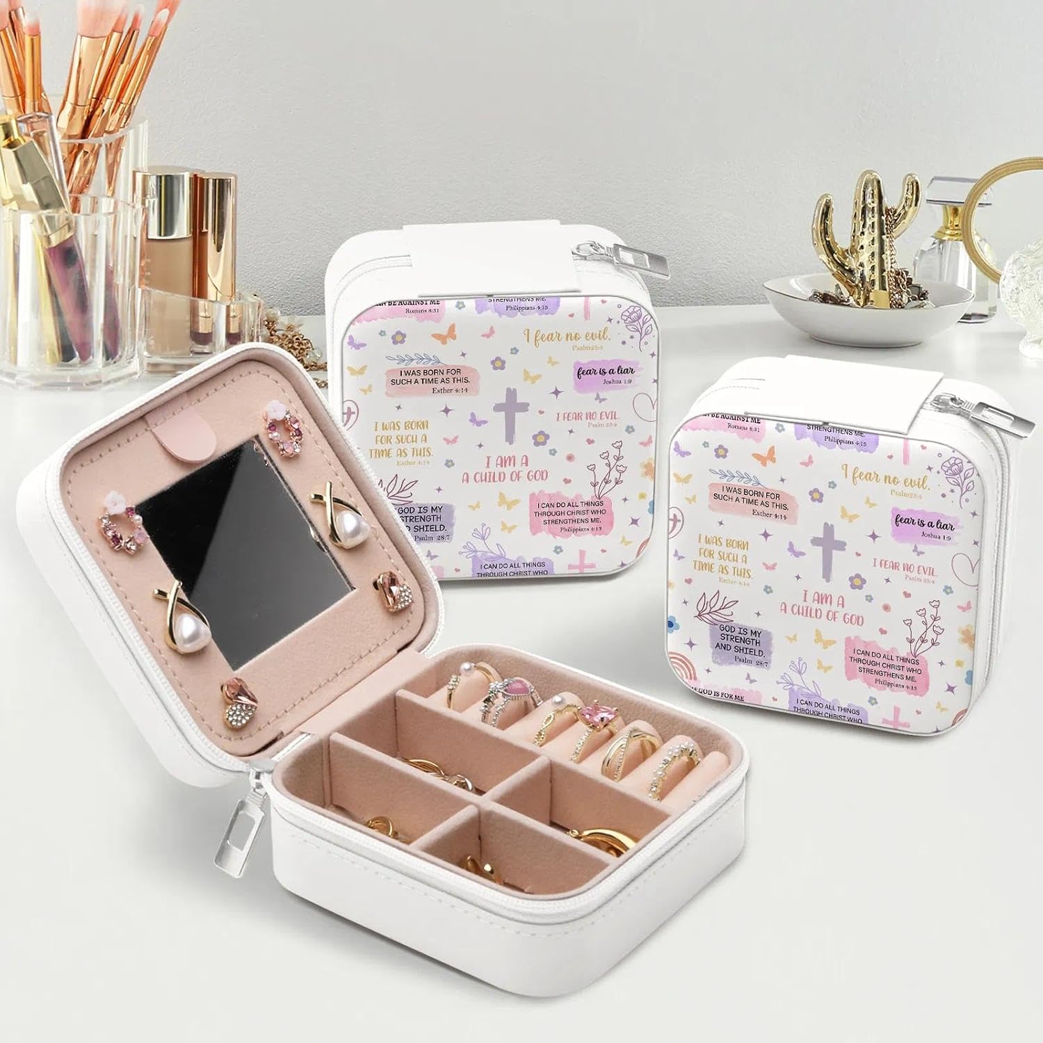 I Am a Child of God Jewelry Box for Women, Christian Confirmation Baptism Gifts for Girls Women, Bible Verse Travel Jewelry Case Jewellery Rings Organizer image 4