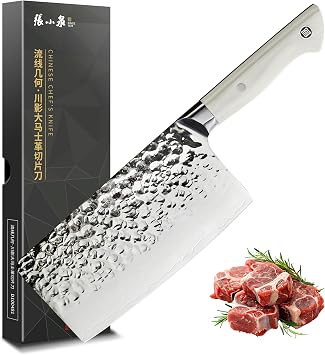 ZHANG XIAO QUAN Damascus Meat Cleaver 7, Ultra Sharp Chinese Slice Knife Made of High Carbon Stainless Steel, Chinese Chef Knife for Meat Vegetable, Hundreds of Years of Masterful