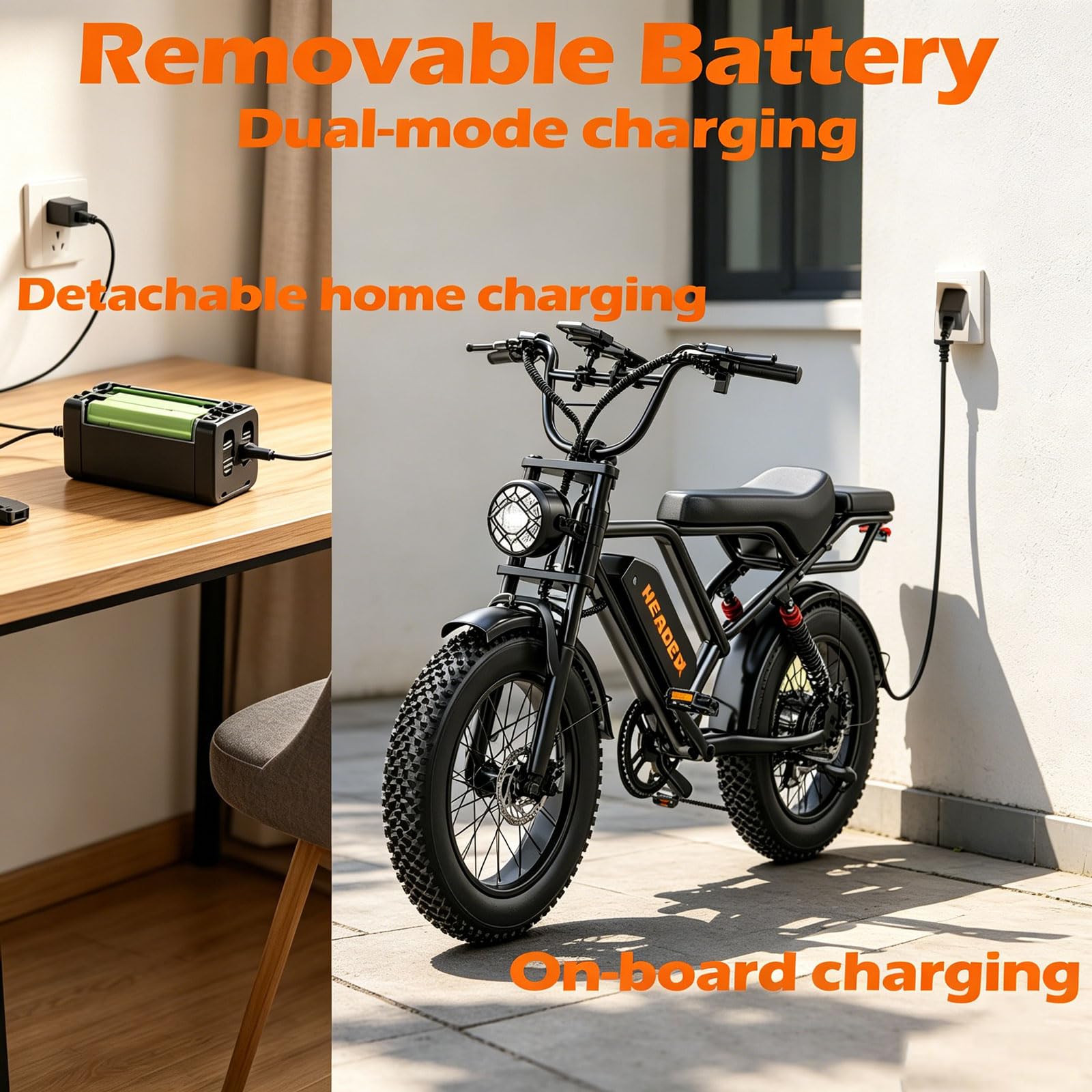 Bicicletta elettrica per adulti BK20, batteria rimovibile 48V20Ah, per addensare motociclette elettriche a pneumatici larghi antiscivolo, biciclette di montagna, biciclette pendolari, autonomia50-80KM
