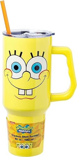 Miniatura 15 de Silver Buffalo Adventure Time With BMO - Vaso de acero inoxidable de doble pared con asa y pajilla, cabe en portavasos estándar, 40 onzas