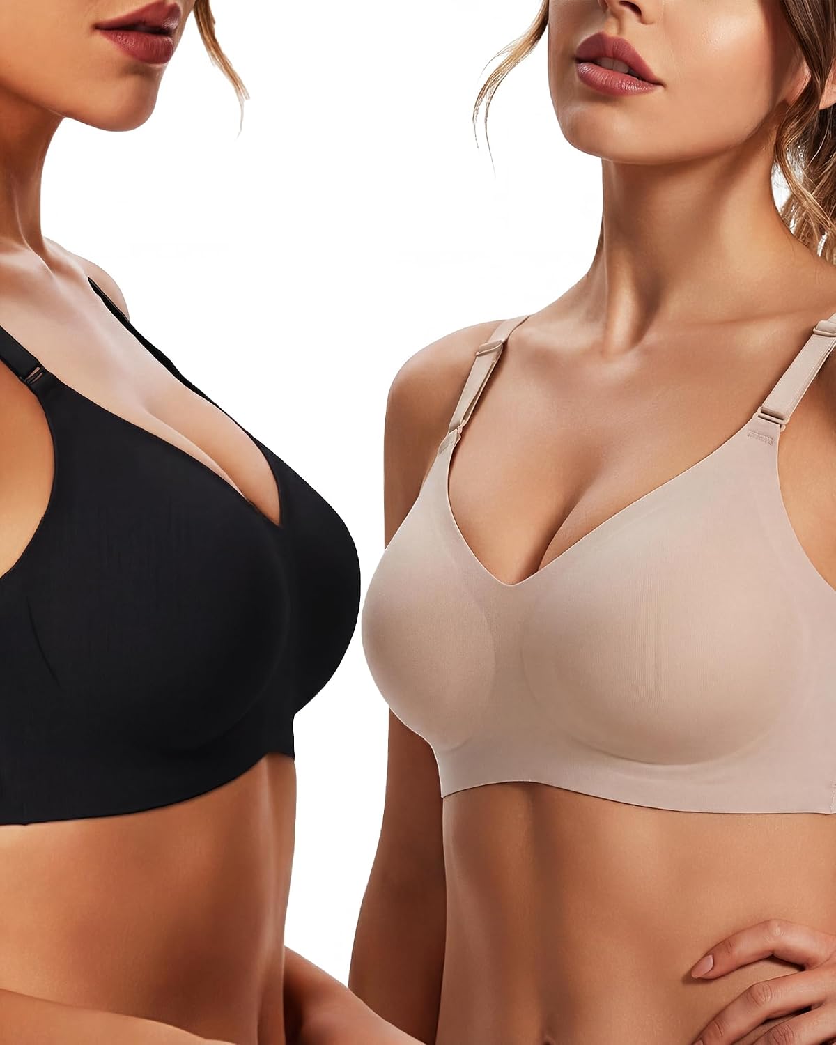 COOL CUTE Jelly Bras for Women Wireless Bra V Neck Seamless Push Up Full Coverage Bralette Tshirt Everyday Bra S-3XL