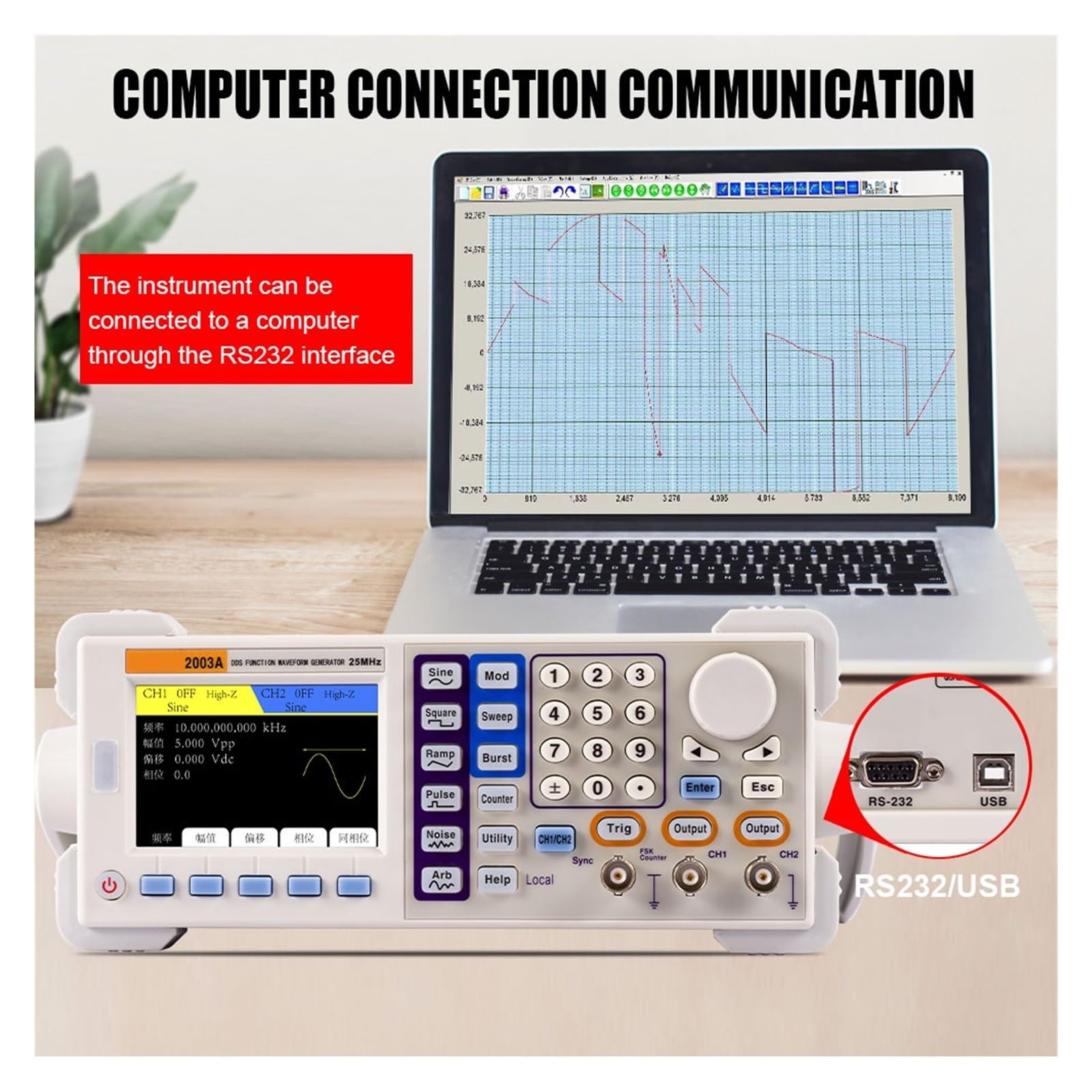 2003 Funktion Arbiträrer Wellenform-Funktionsgenerator 200MSa/s 25-60MH/z Software Dual-Kanäle USB-Gerätesignalgenerator(2003A)