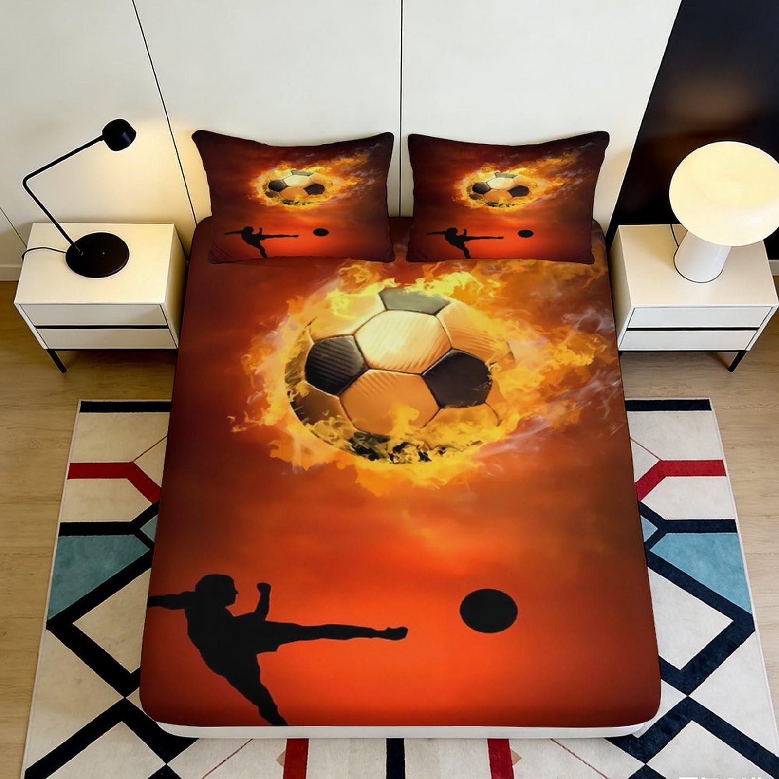 Pnayamiorkfel Style-8 3D Printed Fiery Soccer Kick Fitted Sheet Microfiber Soft Bed Cover Flame Ball Mattress Decor For Bedroom Guest Room 90X200x25cm