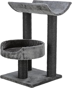 Trixie Isaba Scratching Post Cat Tower with Jute Posts, Hammock, Condo & Soft Bed Indoor Cat Furniture for Scratching & Climbing Black/White, 14.2" x 14.2" x 24.4"