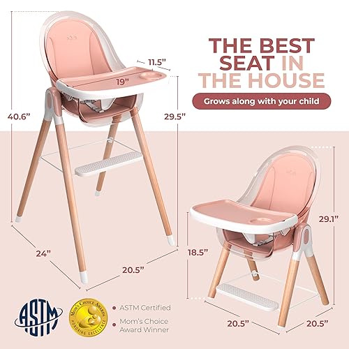 Miniatura 5 de Children Of Design Silla alta clásica 6 en 1 no reclinable con cojín extraíble color rosa