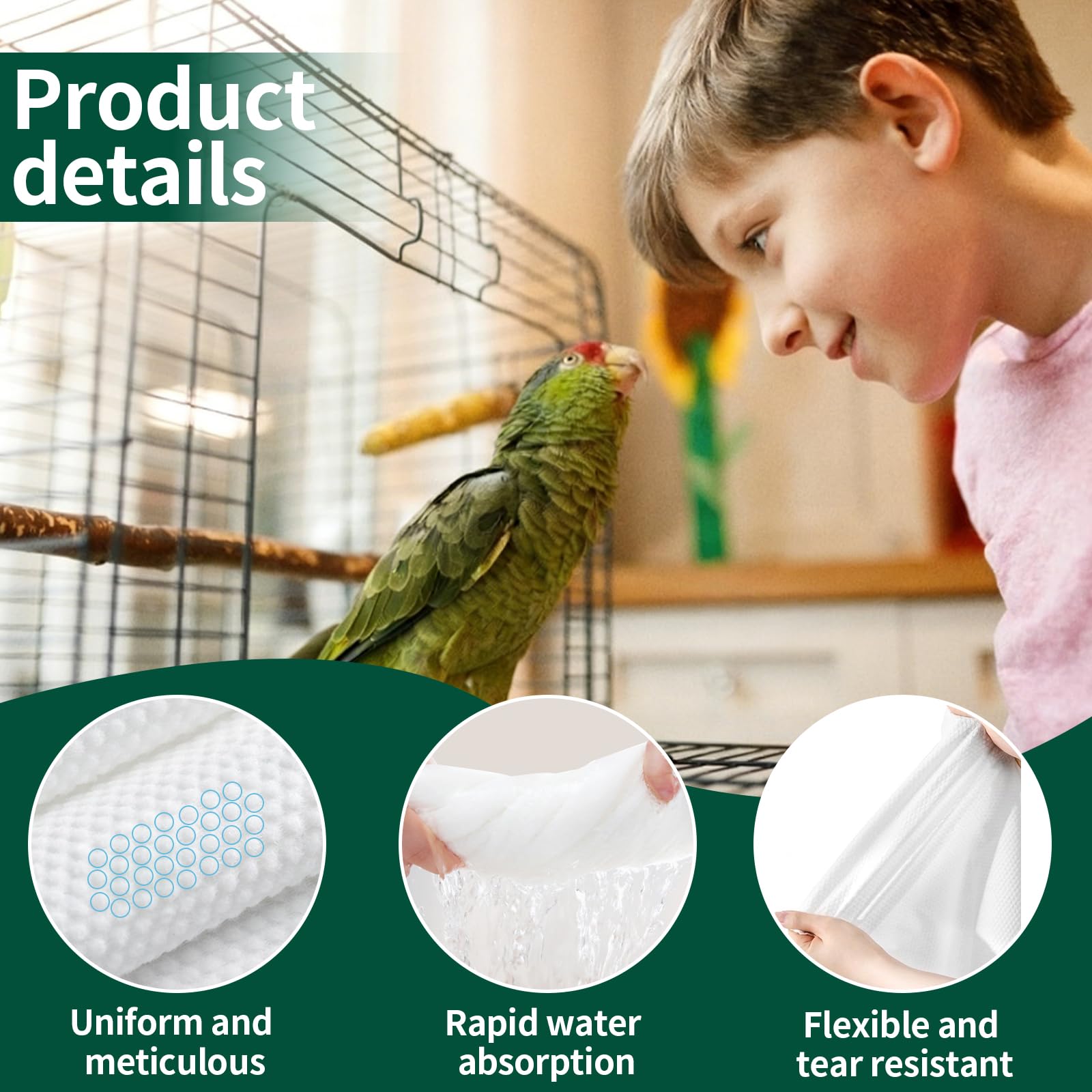 100 piezas de papel para jaulas de pájaros, almohadillas absorbentes desechables para jaula de loro, 28 x 50 cm, forros de papel, bandeja fecal cortable, alfombrilla de cojín para mascotas