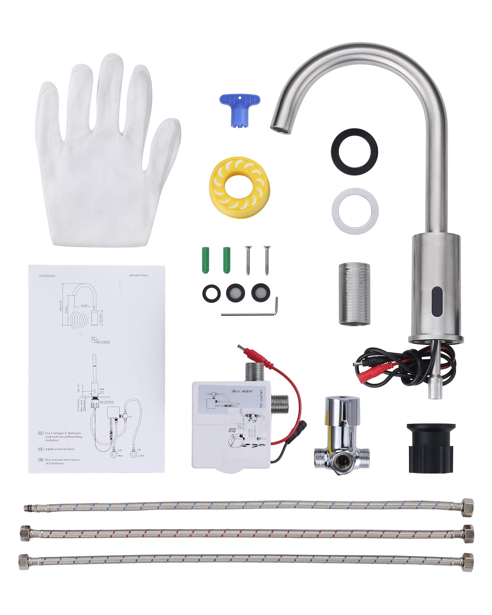 Robinet de Lavabo Sans Contact Automatique à Capteur pour Salle de Bain, Nickel Brossé