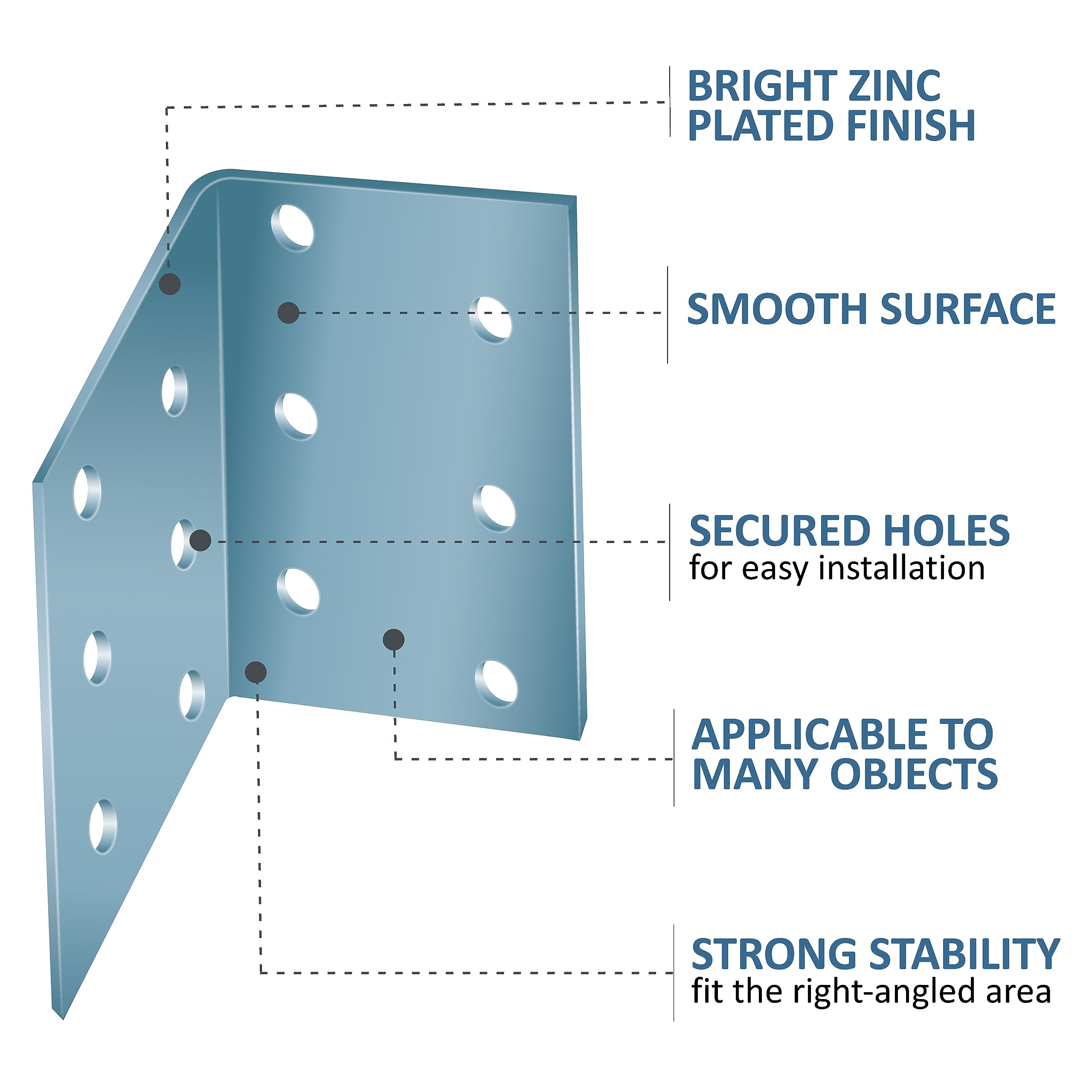 Staffa Angolare Per Staffe Ad Angolo In Legno Resistente, Lamiera D'acciaio Zincata, 90 X 90 X 65 X 1,5 Mm, 10 Pezzi - Foto 2