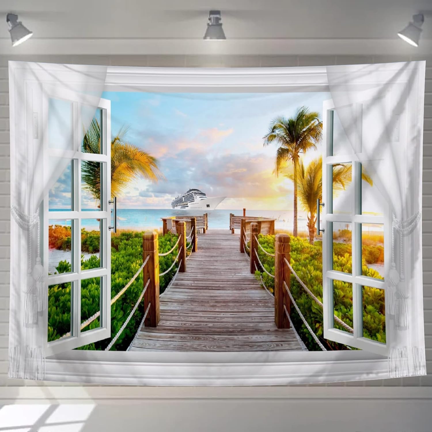 Kaeki タペストリー インテリア 窓外景色 自然風景 馬頭 海 植物 橋 布製ポスター 雰囲気転換 おしゃれ 壁掛け 壁飾り サイズ Sale 102 Off