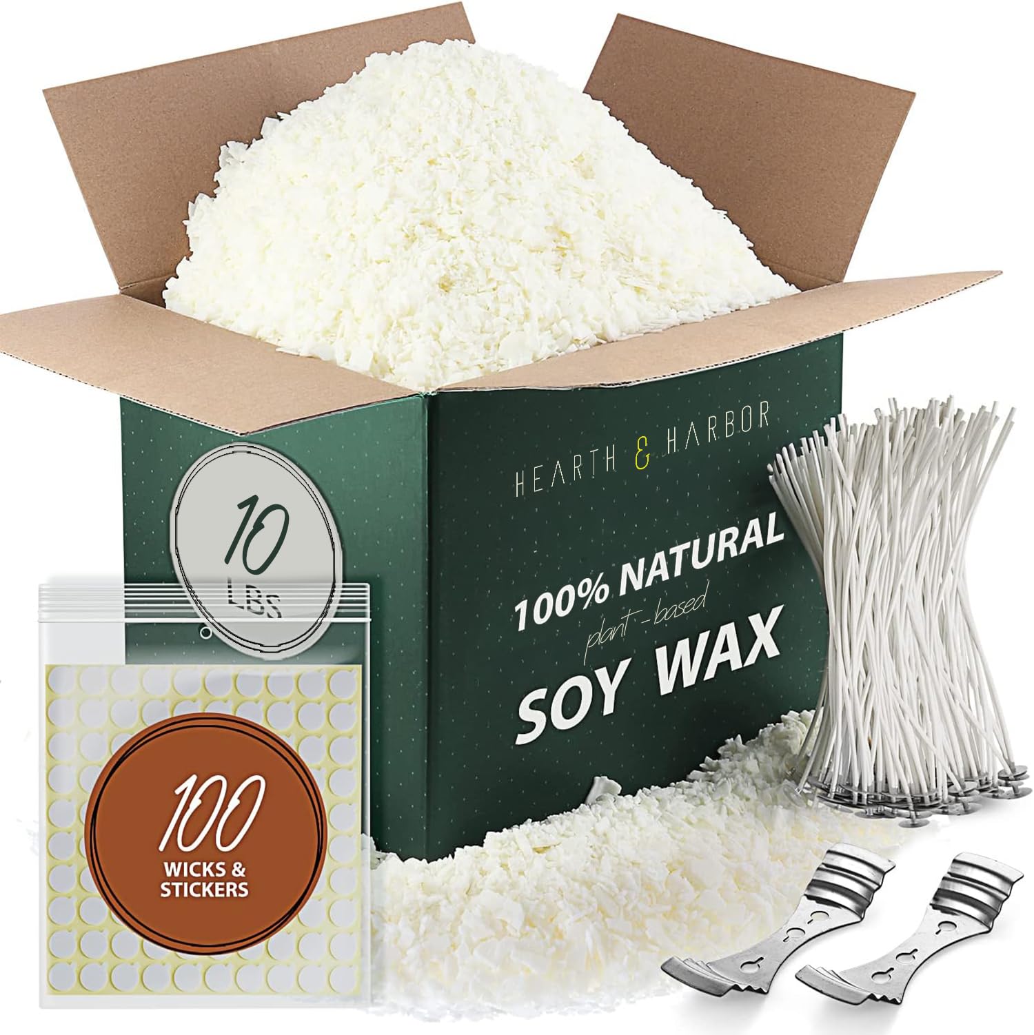 Hearth & Harbor Organic Soy Candle Wax for Candle Making, 10 lbs Natural Candles Making Supplies, Beeswax-Free, Paraffin-Free, Pure Soy Wax Flakes Perfect for Candles, Tealights and Melts