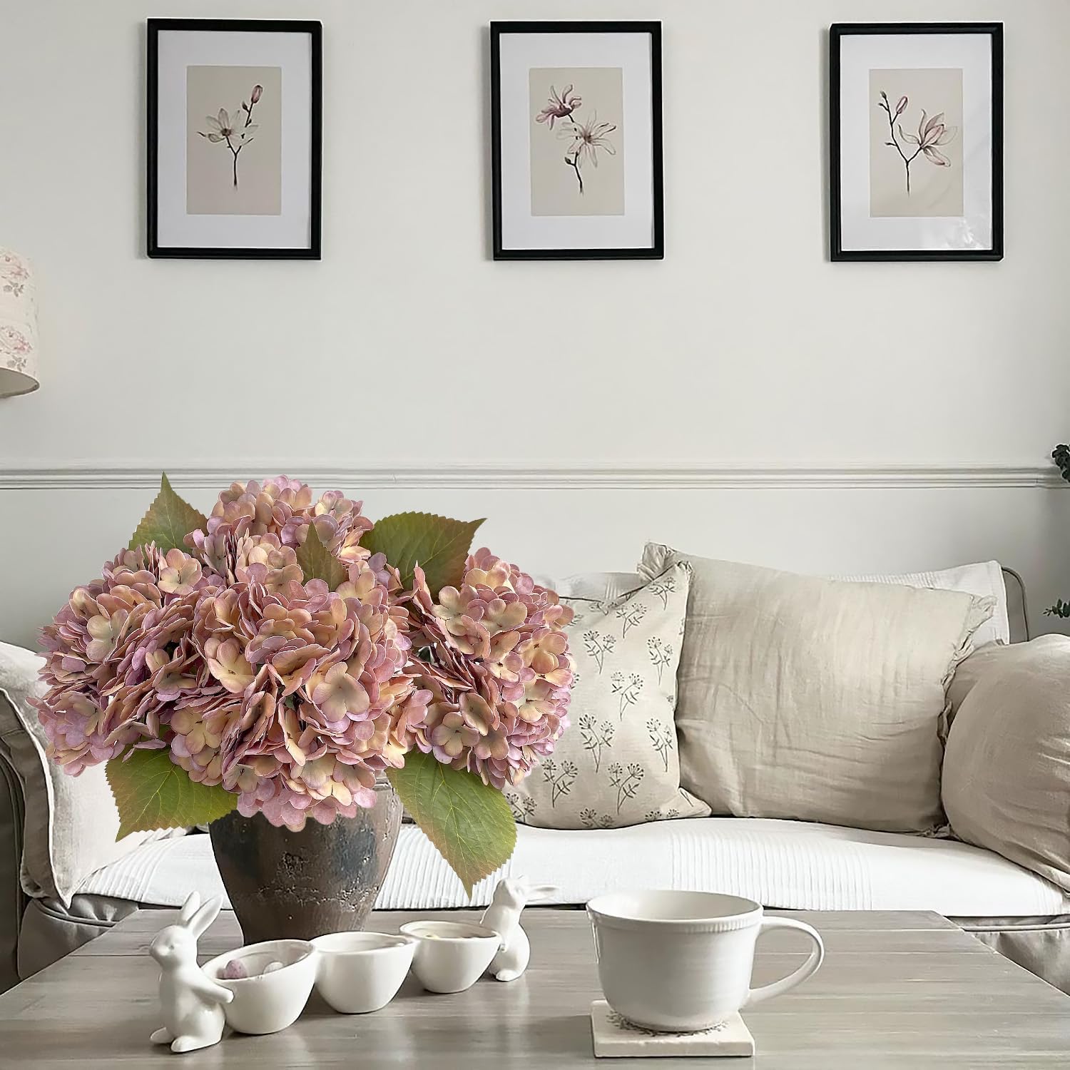 4Pcs Purple Vintage Boho Faux Hydrangea Flowers, 21" Real Touch Fall Artificial Hydrangea,Fake Silk Flowers for Dinning Tables Party Outdoor Home Cemetery Kitchen Wedding Bouquet Halloween - Image 5