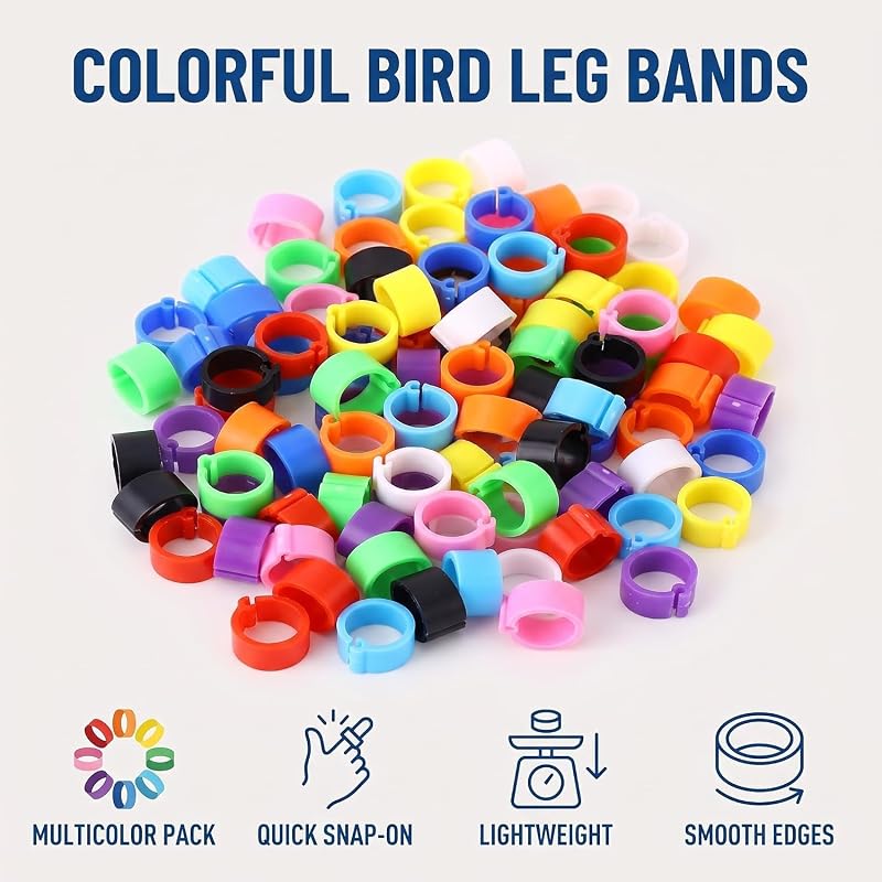 100 anillos para patas de aves de corral multicolores de 8 mm, 10 colores, anillos para patas de aves de corral, bandas para patas de identificación de aves, anillos con clip para pájaros, patos y pollos de diámetro, equipo de alimentación para aves de corral