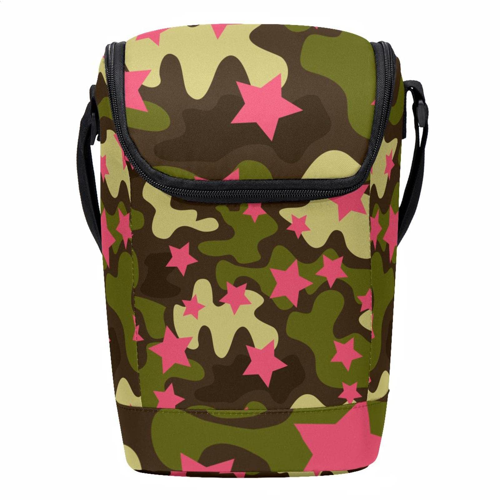 Bolsa de almuerzo de camuflaje con estrellas rosas lonchera térmica ligera