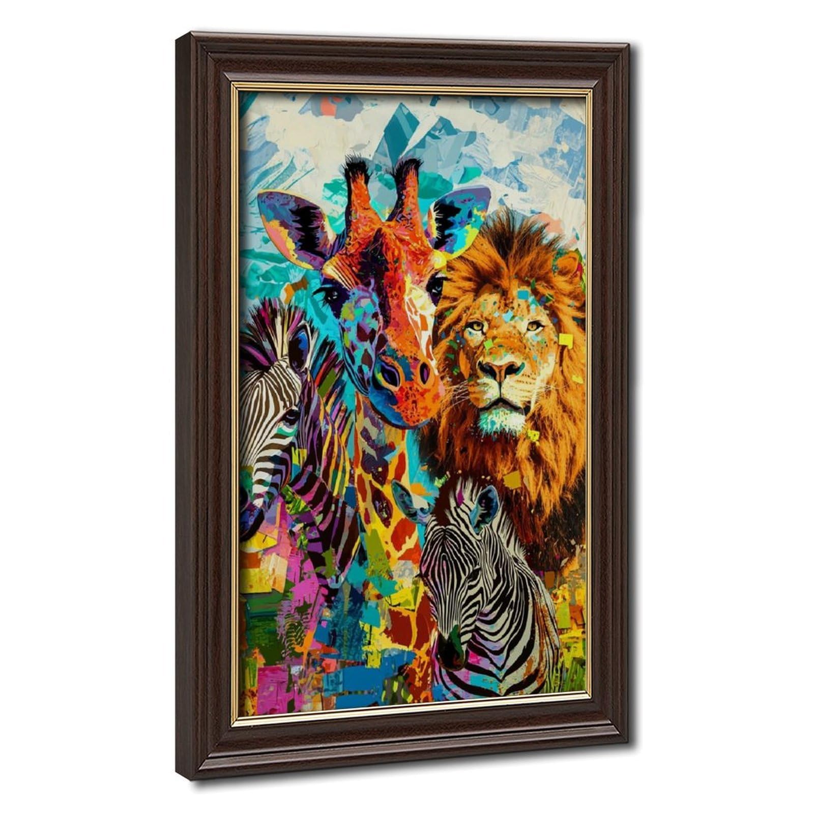 Pyberon Mokume Gane Frame-Style Lions, Giraffes, And Zebras Canvas Poster For Dorm Room Decor Gift