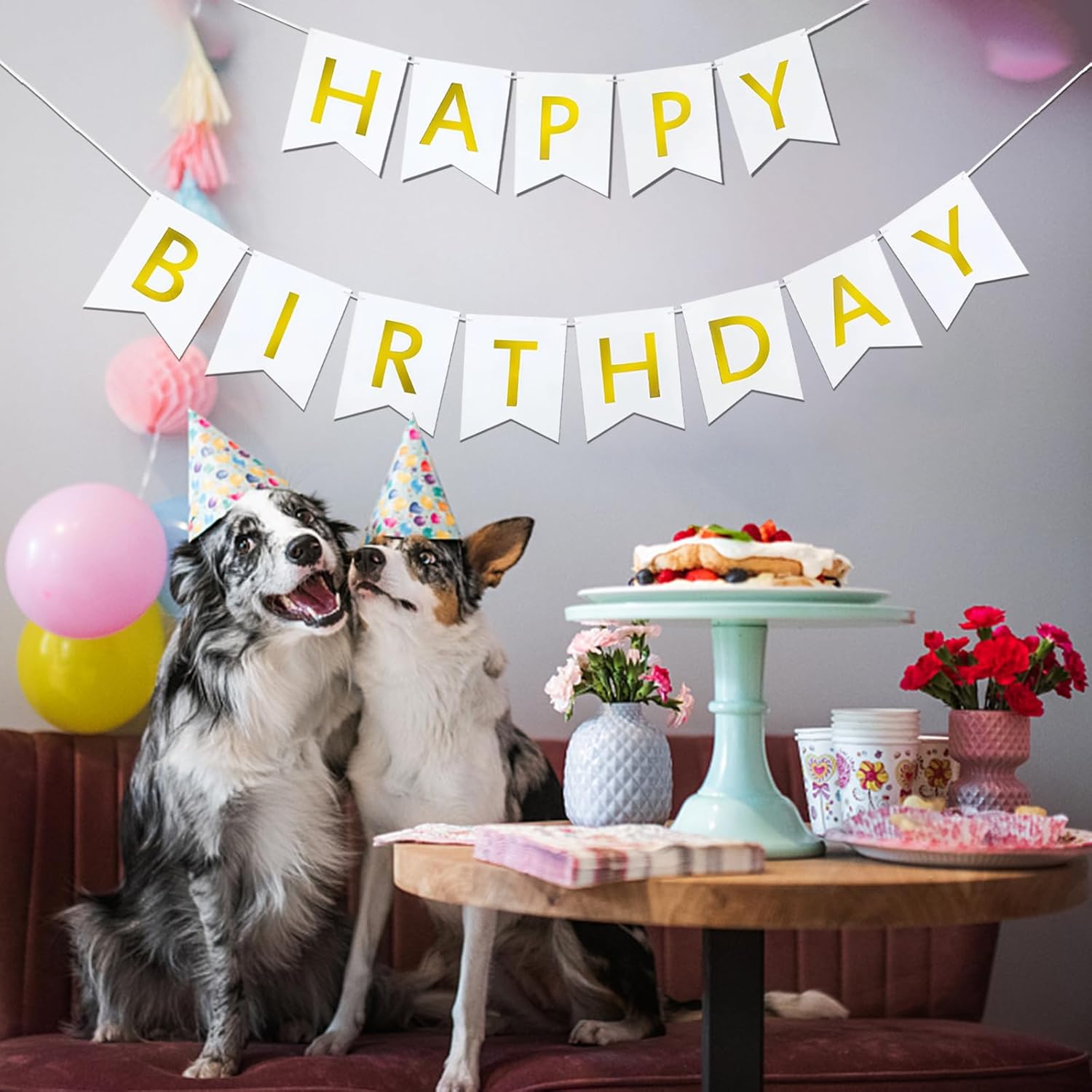 Happy Birthday Banner, Decorate Birthday Flag Bunting for Birthday Party Backdrop Decor,Happy Birthday Sign Supplies for Girls Boys Kids and Women Party Hanging Decor (White Golden)