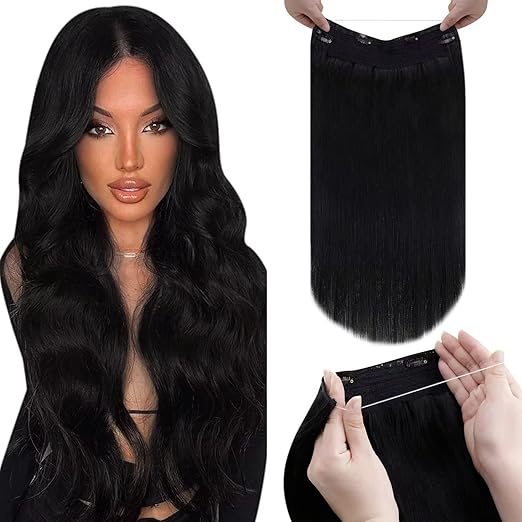 LaaVoo Wire Hair Extensions Real Human Hair 1 Jet Black Hair
