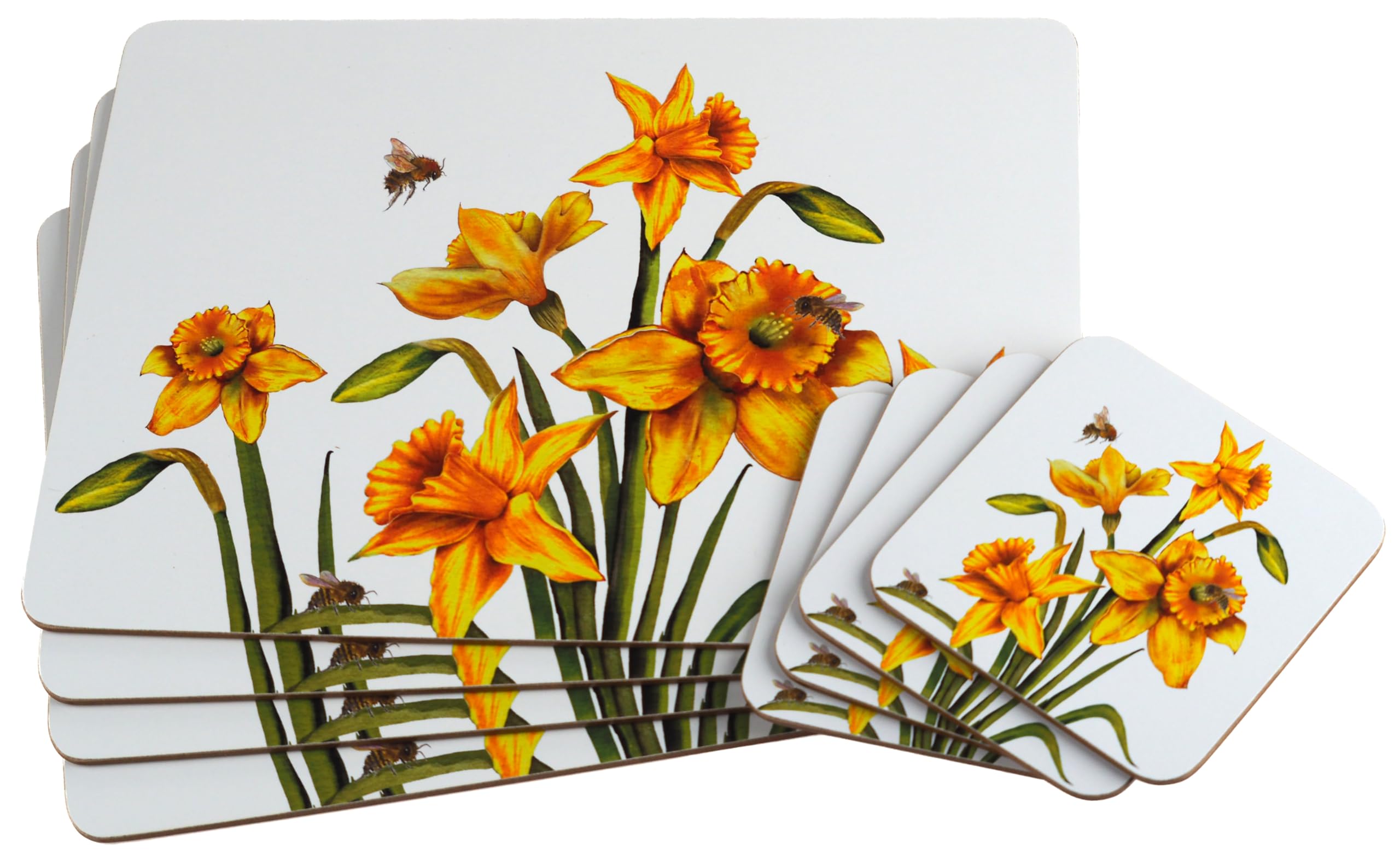 Lp Yellow Set Of 4 Daffodil Flowers Dinner Place Mats And Coasters