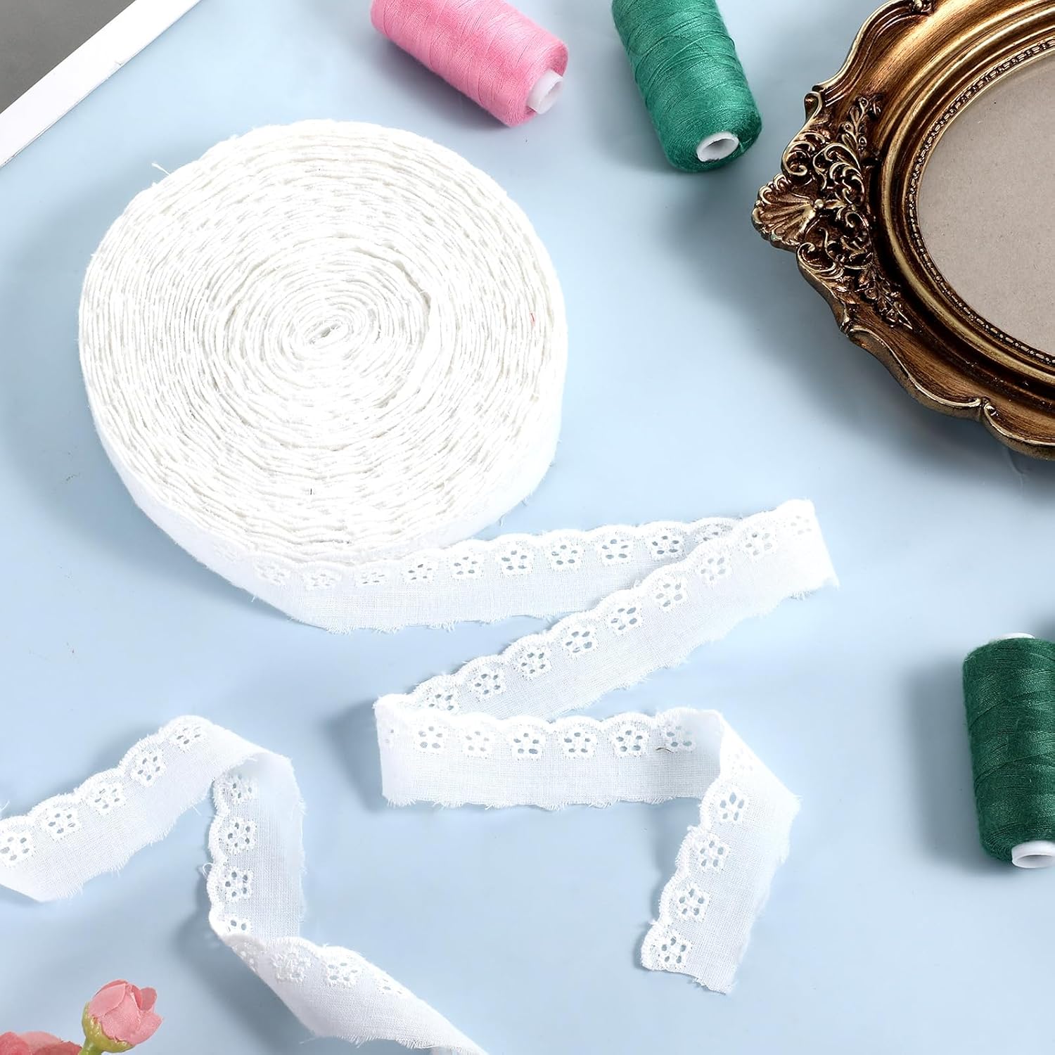 15 Yards Cotton Lace Trim White Eyelet Lace Ribbon Floral Embroidery Ruffle Laces Crochet Sewing Laces for Fabric Decorative Sewing Dress Bag Pet Clothes Decoration Craft Gift Wrapping Wedding