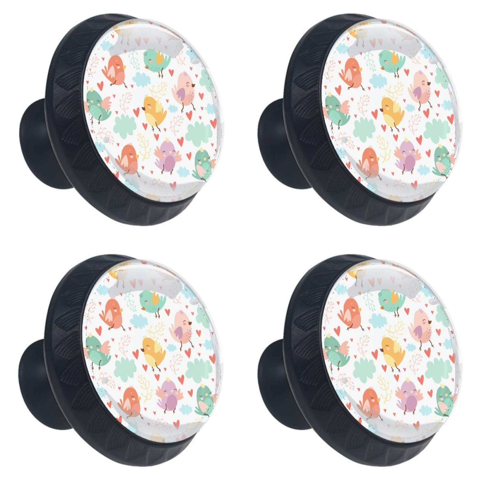 Boutons de meuble ronds en verre lot de 4 motifs oiseaux 30mm pour commode