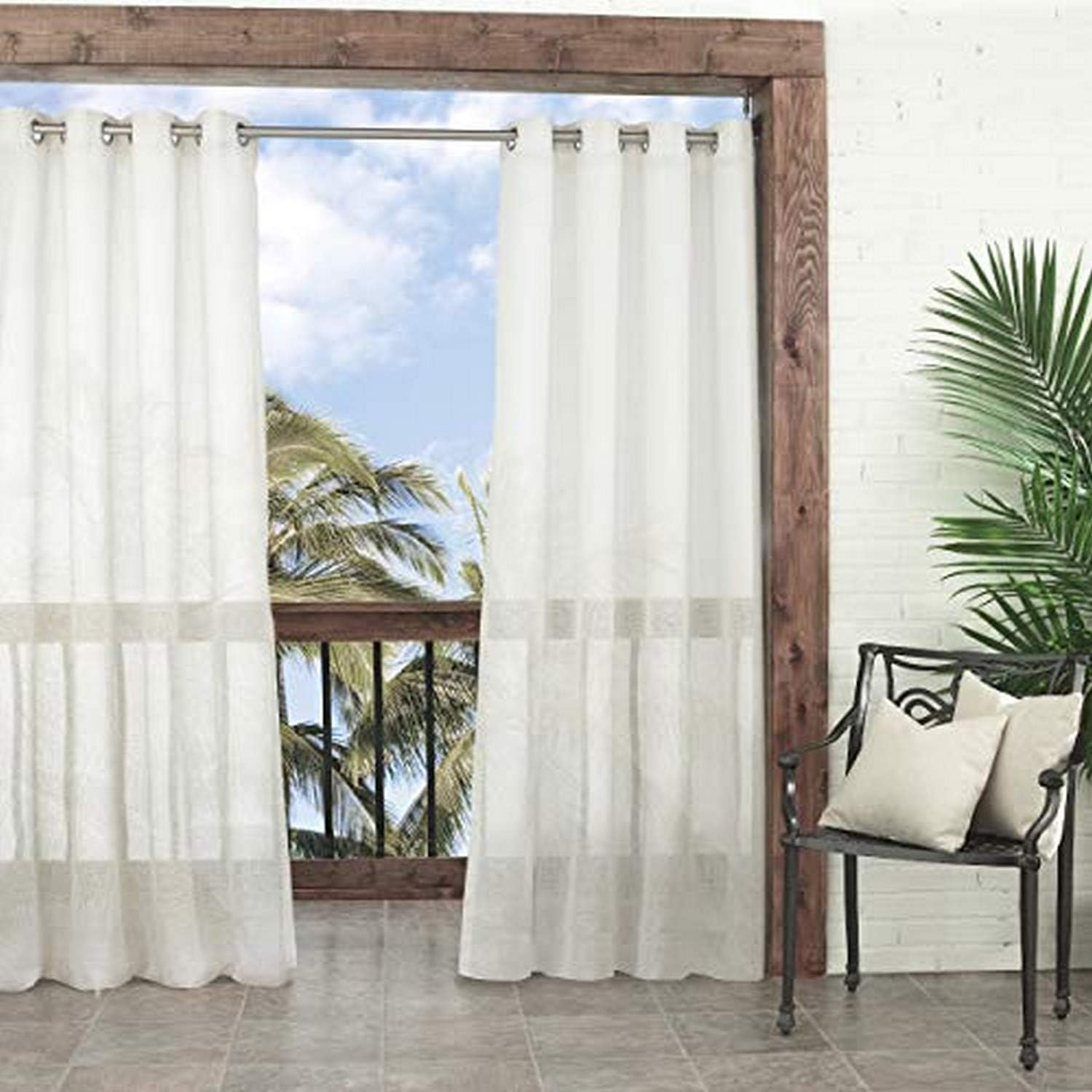 Waverly Sun n' Shade Indoor/Outdoor Curtains for Patio - Resort Sheer 52" x 108" Single Panel Grommet Top Light Flitering Water Resistant Curtain Shade for Backyard, Ivory