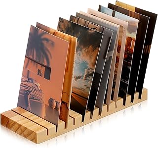 Marsui Greeting Card Display Stand 12 Slot Wooden Card Holder Multi Purpose Rack Tabletop Photo Organizer for Vendor Postcards Post Sticker Bookmark Home Office Decoration(Wood Color)