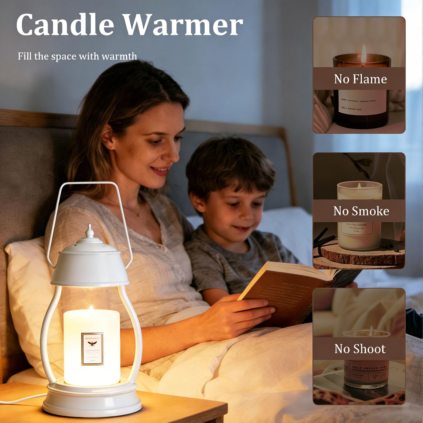 Scalda-candela, temperatura regolabile con 2 lampadine (50 W) per camera da letto, soggiorno, studio, decorazione (bianco, 15,2 x 30,5 cm)