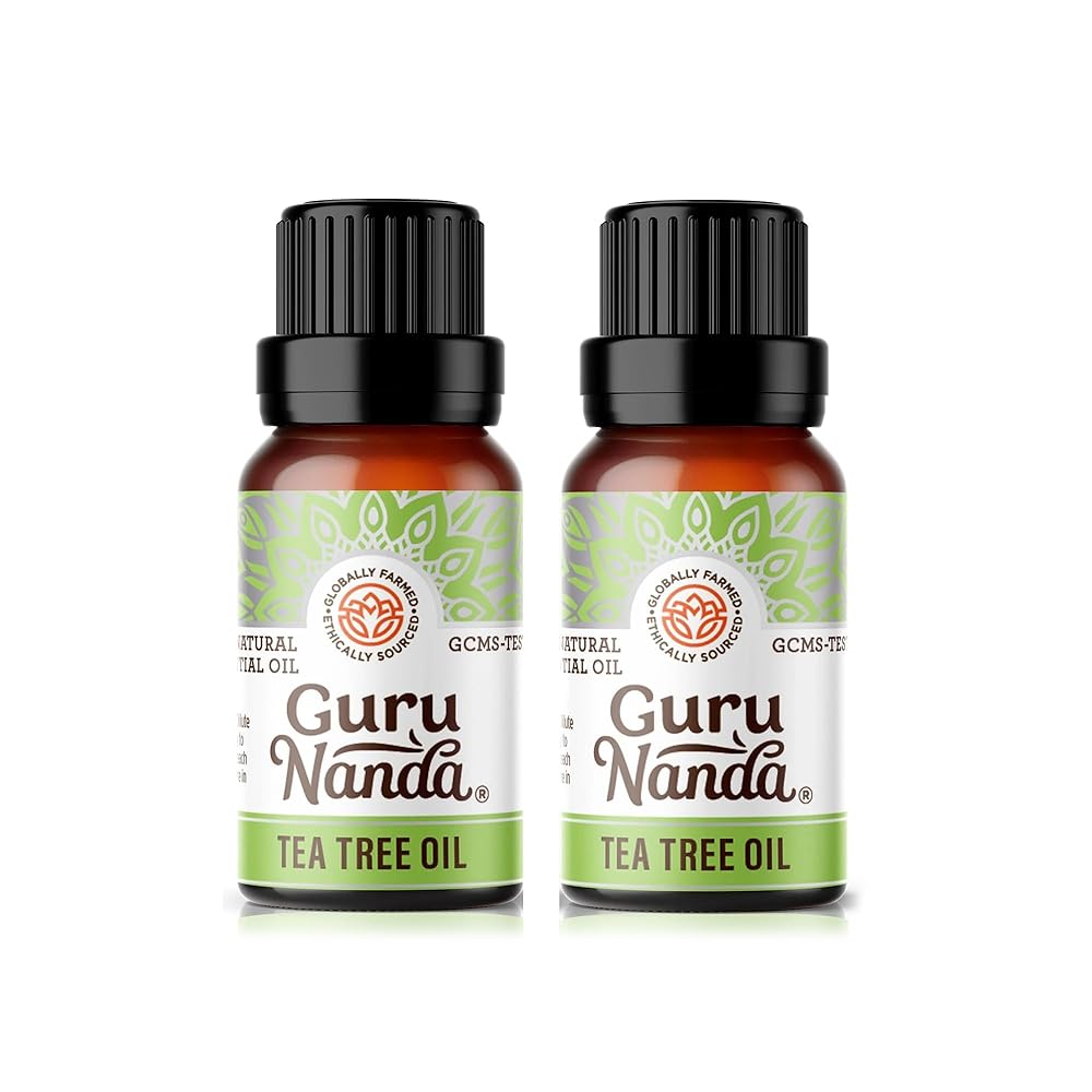 GuruNanda Tea Tree Essential Oil (2x0.5 Fl Oz) - 100% Pure, Undiluted Aromatherapy Oil for Diffusers, Massage, DIY Recipes, Helps in Skin & Hair Care