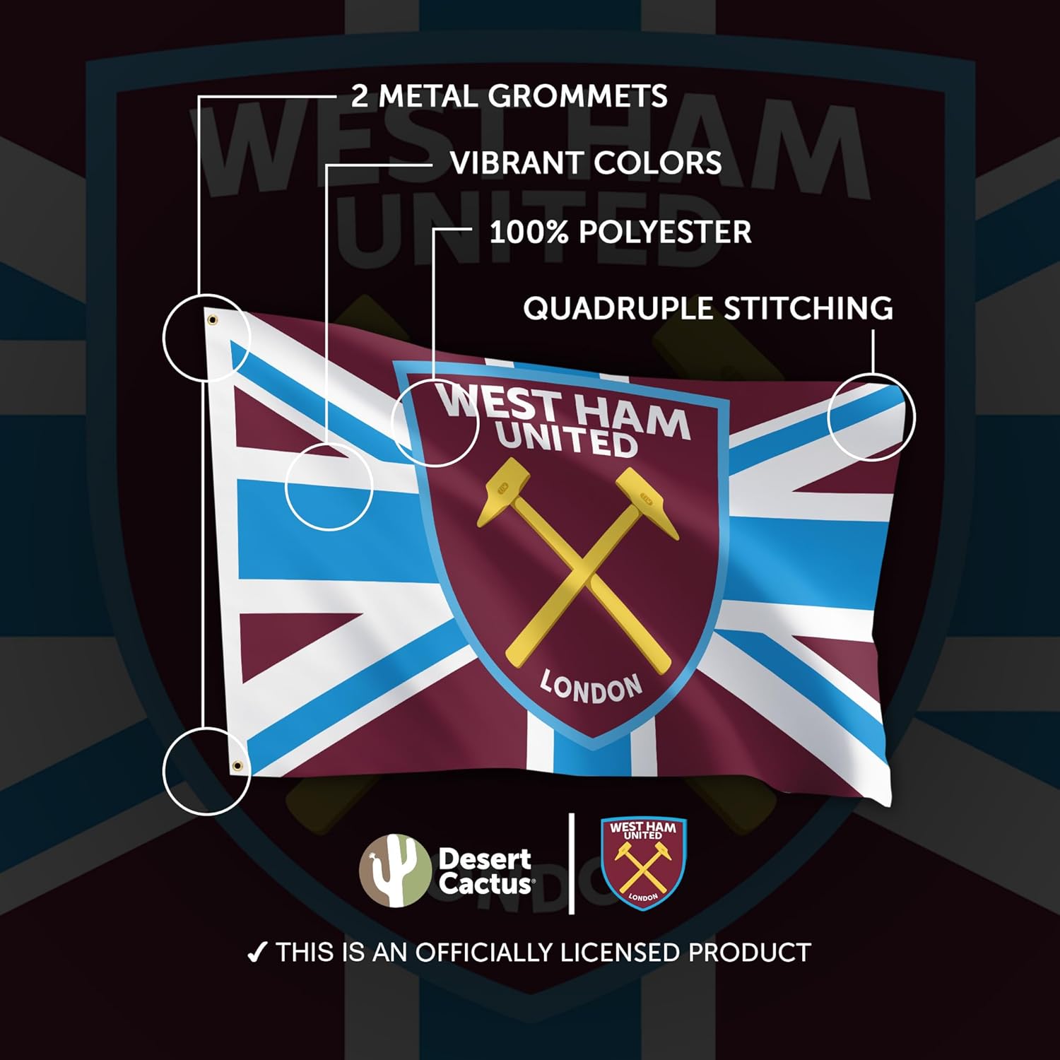 Desert Cactus West Ham United Flag Hammers Football Soccer 100% Polyester Indoor Outdoor 3x5 feet Banner (Flag E) - Image 4
