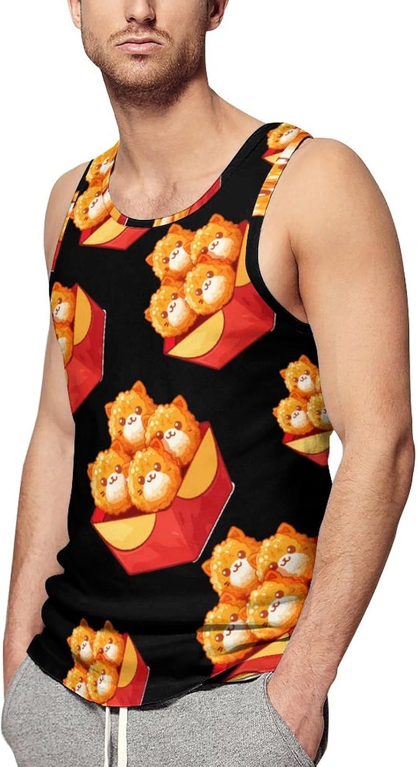 Kitten Nuggets Food Pun Cat Men's Tank Top Sleeveless Muscle Shirts Vest Beach T Shirts for Workout Gym