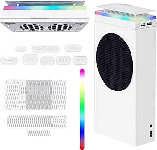 XboxシリーズS用冷却ファン 防塵ファン冷却システム XboxシリーズS用 3速4000/4300/4500RPM 7モードRGBライトストリップ 低騒音 ダストフィルター 独立したタッチスイッチ USBポート2個