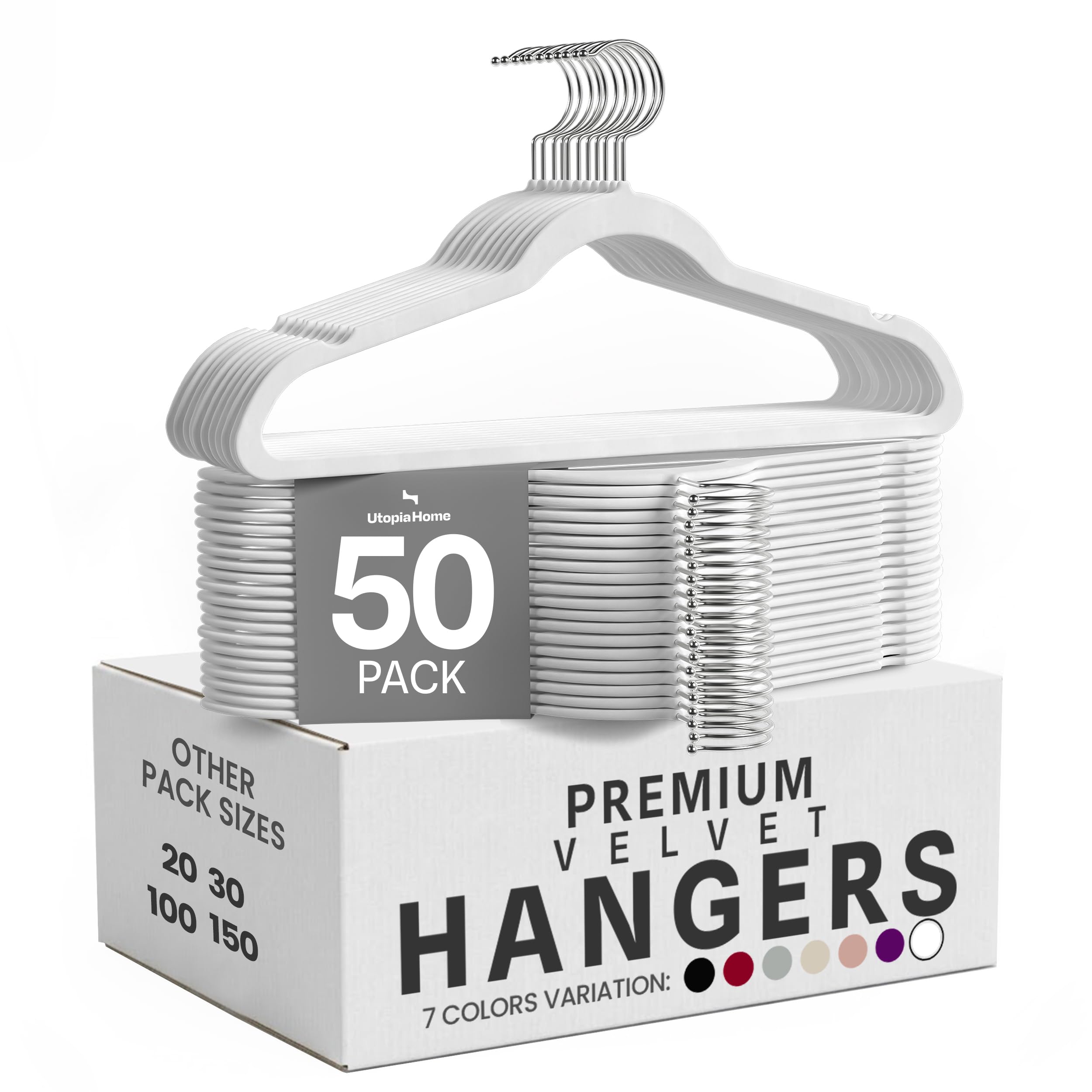 Utopia Home Velvet Hangers, White, 50 Pack