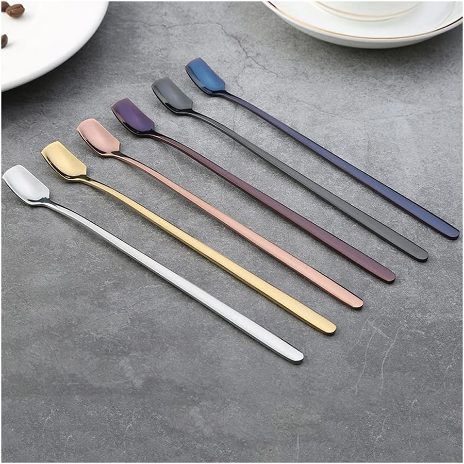 Tea Spoons Stainless Steel Spoon Long Handle Mixing Spoon Ice Cream Honey Spoon Friend's Gift Spoon Spoon Suitable for Home Office and Outdoor Use 6 Pieces Ice Tea Spoons (Color : A) (A)