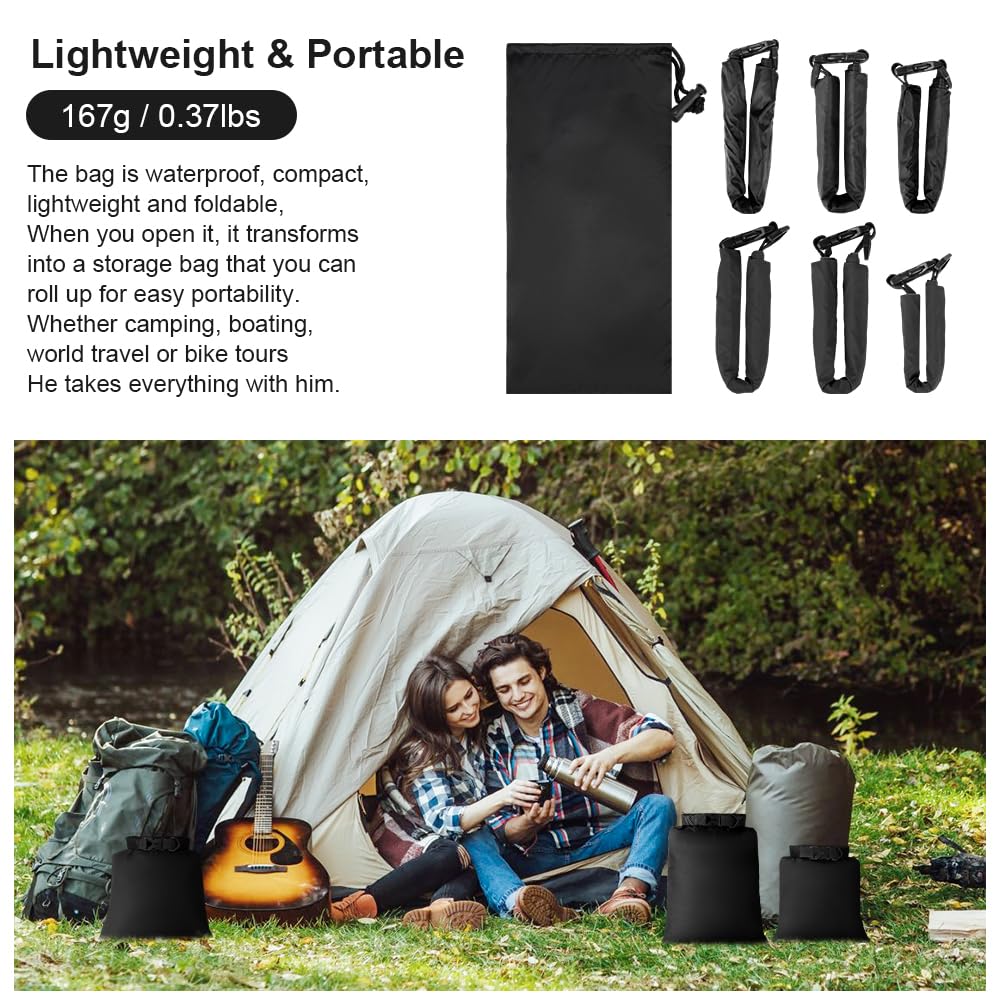vsshe 6 Piezas Bolsas Estancas Impermeable, 1.5/2.5/3/3.5/5/8L Bolsas Secas Ligeras, Bolsas Estancas Ligeras Portátil, para Kayak, Senderismo, Rafting, Camping, Pesca, Ciclismo (Negro) — view 8