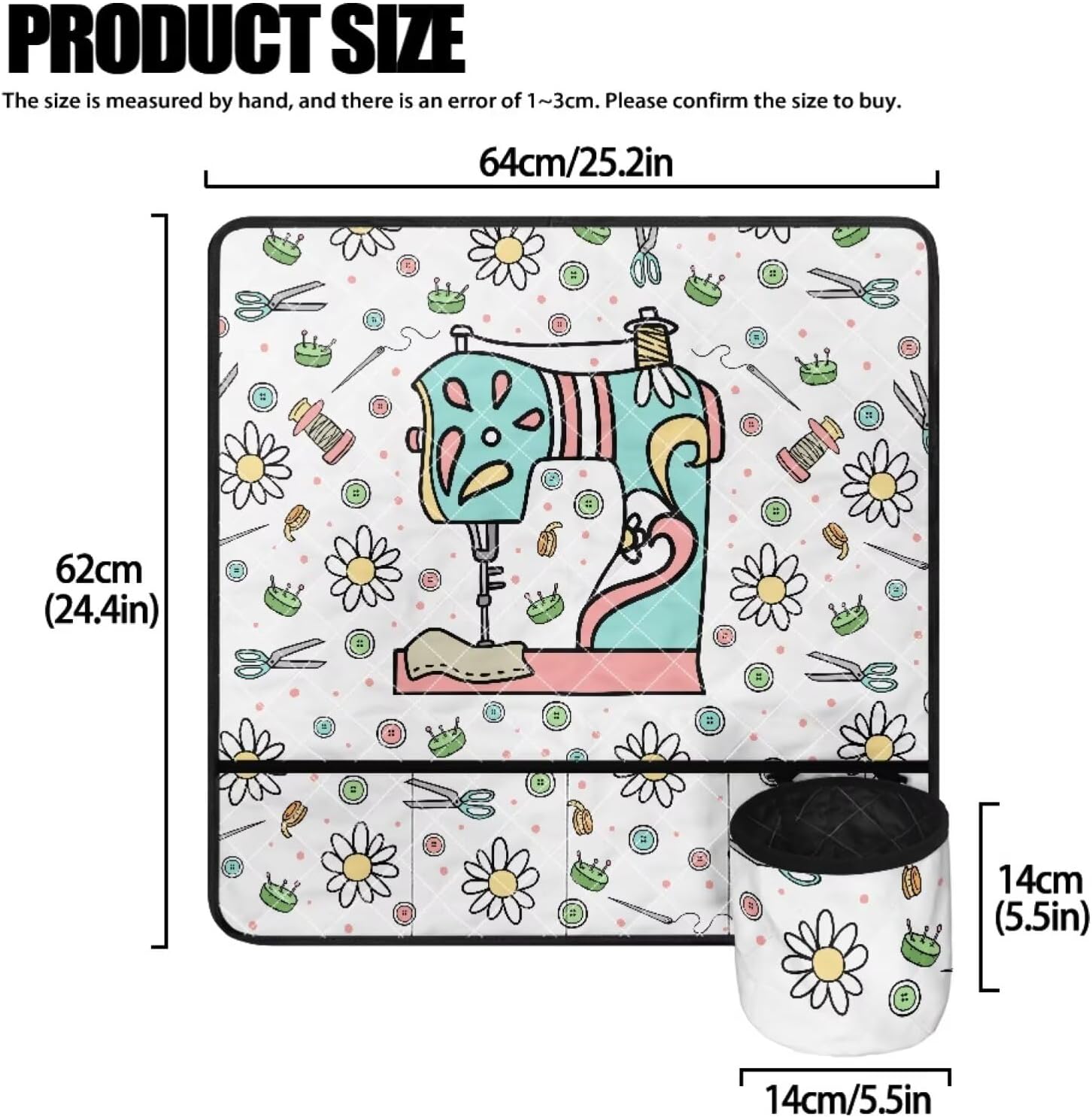 UNICEU Cartoon Daisy Print Sewing Machine Pad for Table with Pockets Water-resistant Sewing Machine Pad Organizer Pad for Sewing Machine Accessories