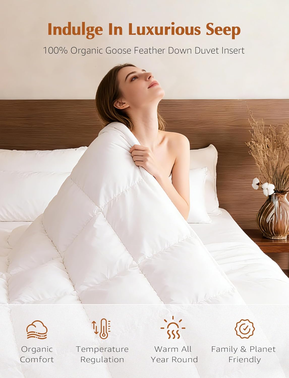 Hotel Goose Feather Down Fiber Comforter Oversized King Size, 100% Organic Cotton Duvet Insert with 8 Loops, All Season Extra Fluffy Luxury Bedding(120"x98", White)