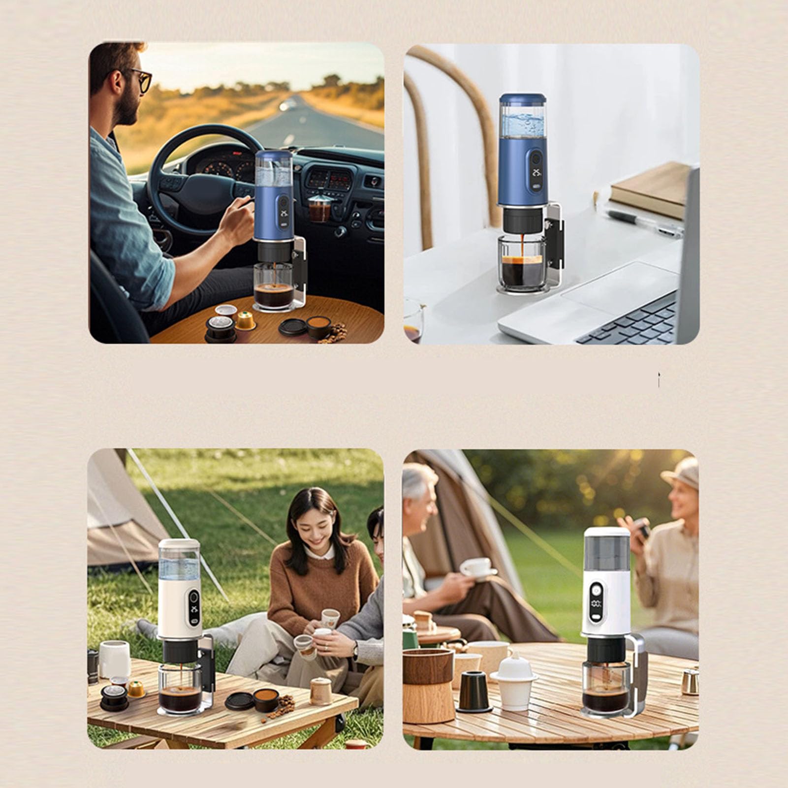Cocoarm Macchina da caffè Portatile, Caffettiera da Viaggio in ABS con Batteria Ricaricabile da 2500 MAh, Compatibile con Capsule e caffè Macinato, Serbatoio da 100 Ml per Campeggio, Auto, (blu navy)