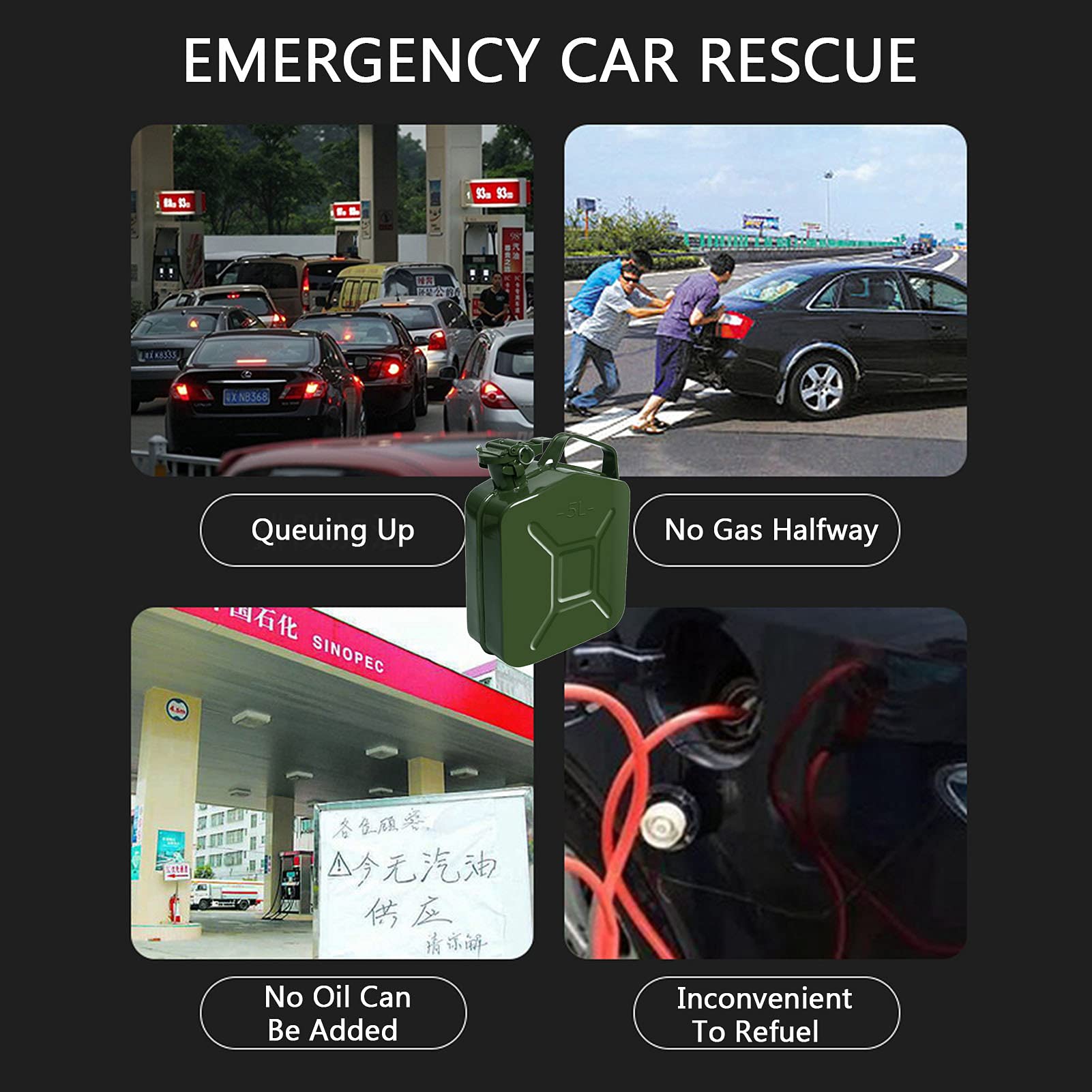 Recipientes para gasolina El gas de gas de metal puede combinar puede alimentar el tanque de copia de seguridad de emergencia con un pico flexible, un cubo de gasolina para los combustibles de gasol