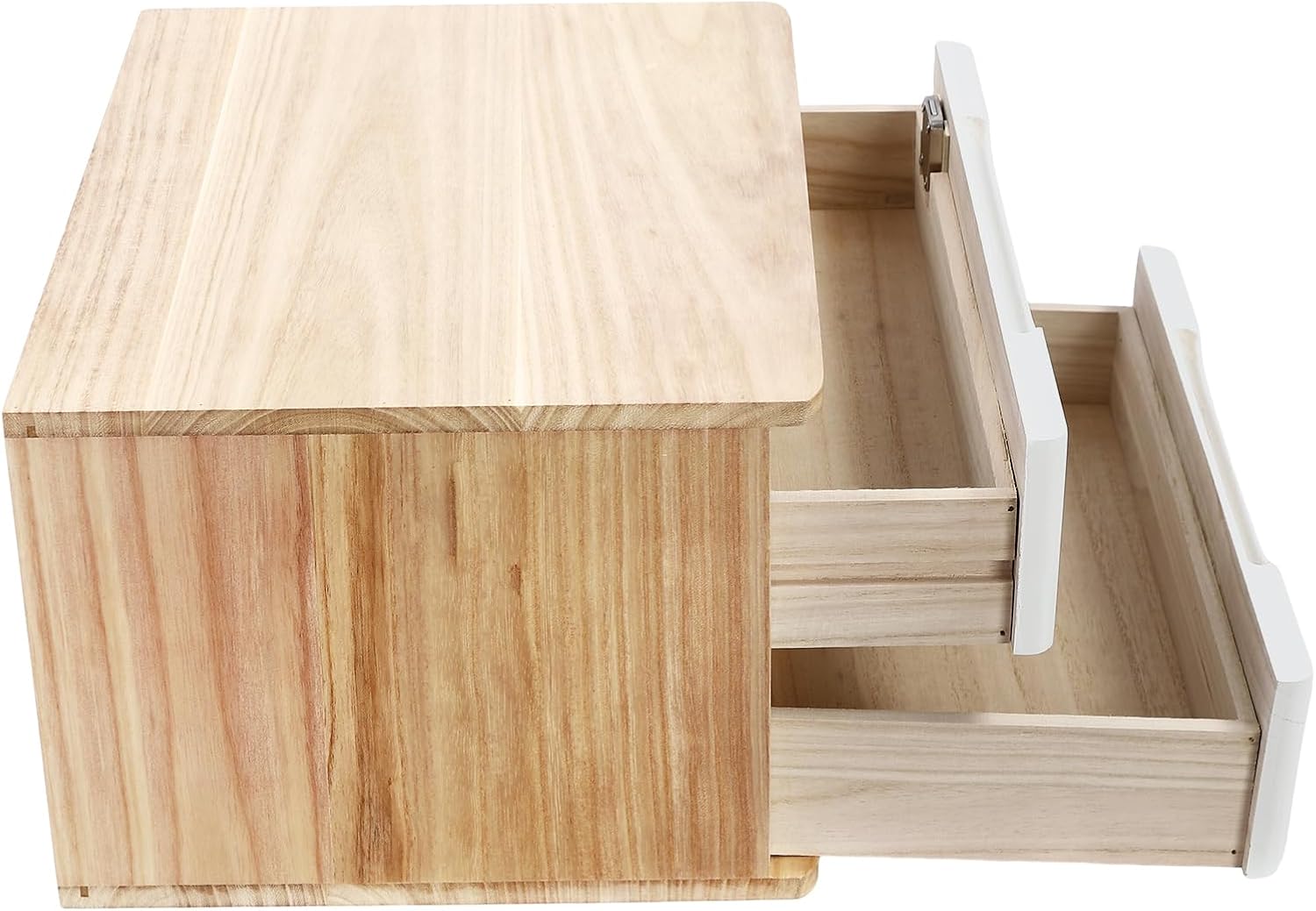 2 Drawers Wooden Desktop Storage Box with Lockable Drawers, Wooden Storage Cabinet Organizer Tabletop Storage Organization Box for Office,Home (Wood Color+White)