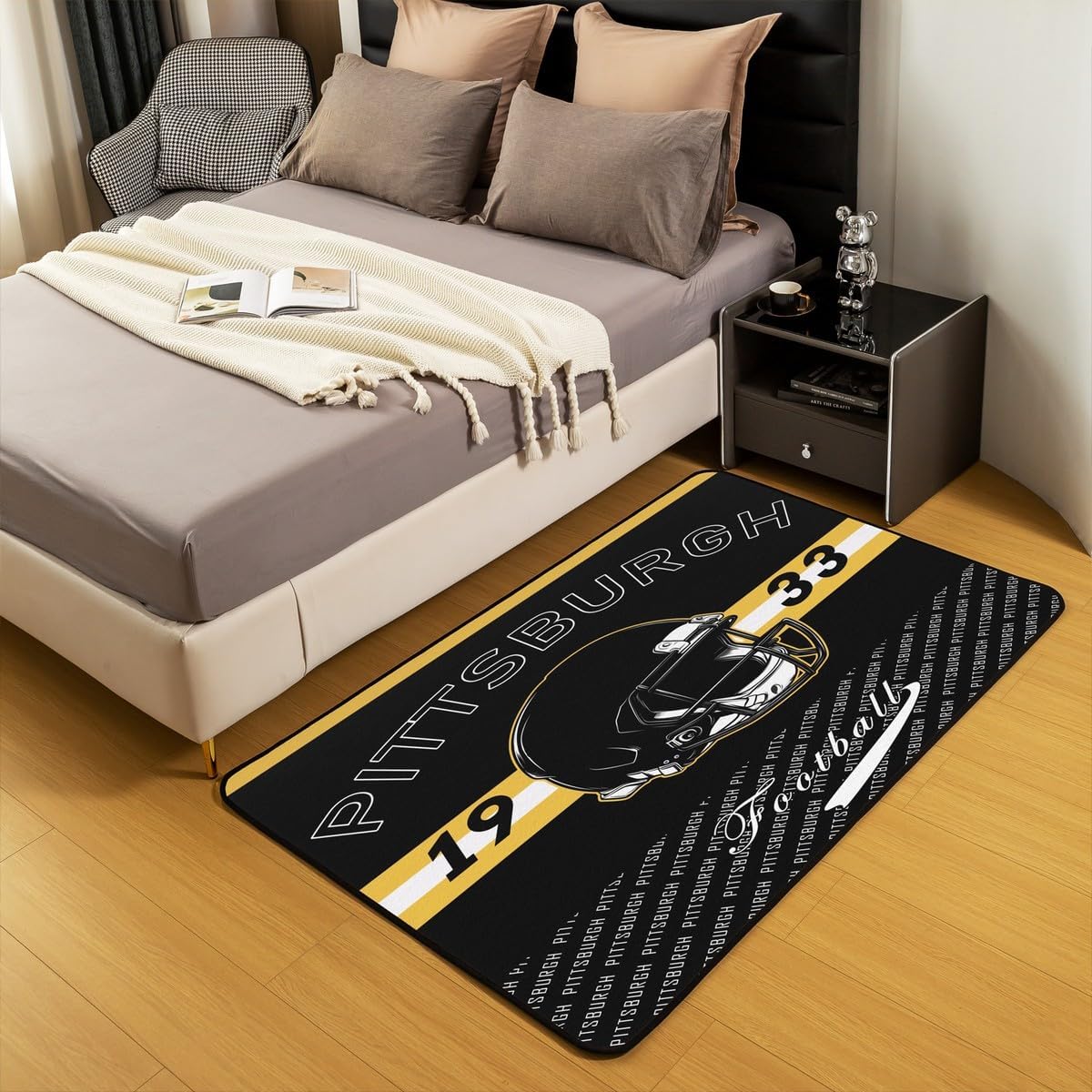 Feelyou Football Area Rug 3x5 Polyester Pittsburgh Living Room Rugs for Bedroom Football City Decor Carpet Sports Games Indoor Floor Mat Soft Non-Slip