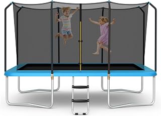 GYMAX Trampoline for Kids, ASTM Approved 14FT Rectangular Trampoline with Enclosure Net & Non-Slip Ladder, Heavy Duty Recreational Trampoline Rebounder, Outdoor Backyard Trampoline for Adults